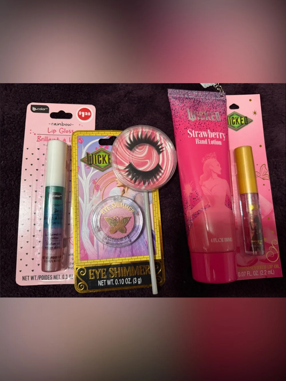 Wicked Strawberry Hand Lotion & Pink Cosmetic Gift Set Bundle eyeshadow lipgloss